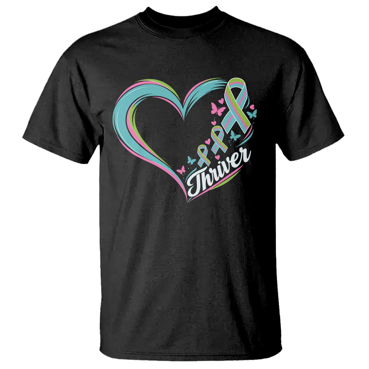Metastatic Breast Cancer Thriver T Shirt Heart Ribbon Graphic