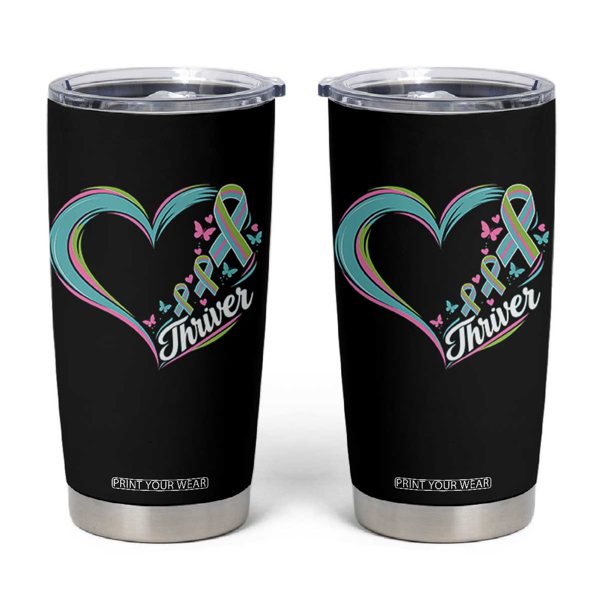 Metastatic Breast Cancer Thriver Tumbler Cup Heart Ribbon Graphic