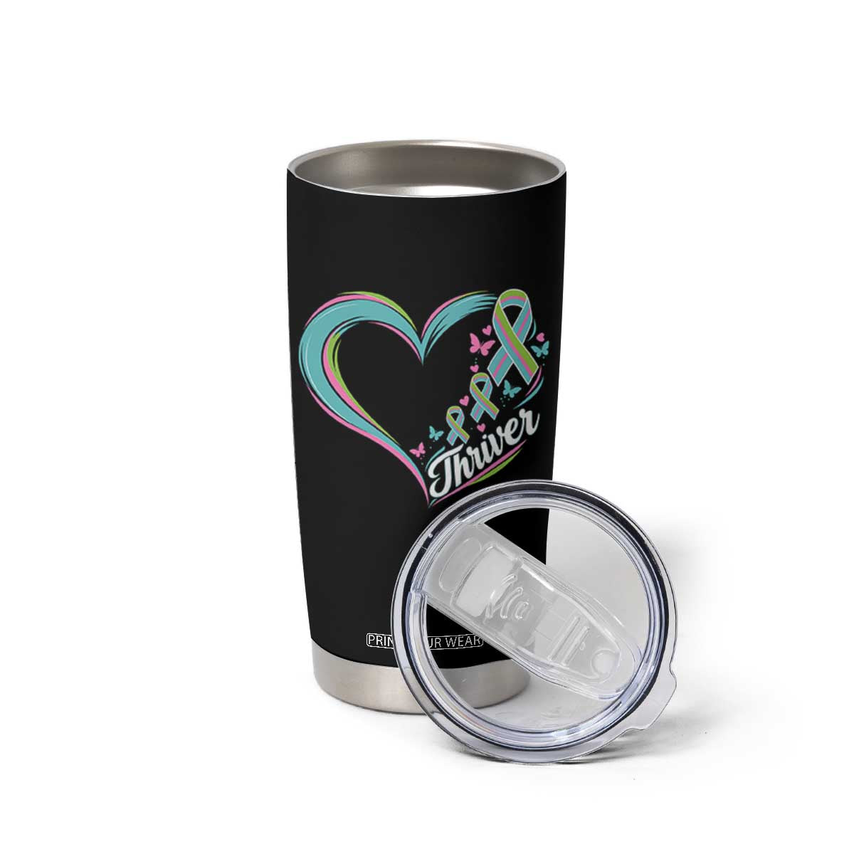 Metastatic Breast Cancer Thriver Tumbler Cup Heart Ribbon Graphic