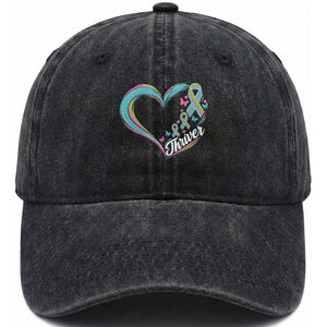 Metastatic Breast Cancer Thriver Washed Cotton Baseball Cap Heart Ribbon Graphic