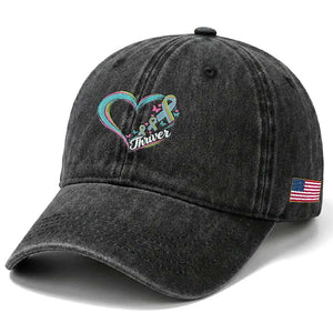 Metastatic Breast Cancer Thriver Washed Cotton Baseball Cap Heart Ribbon Graphic