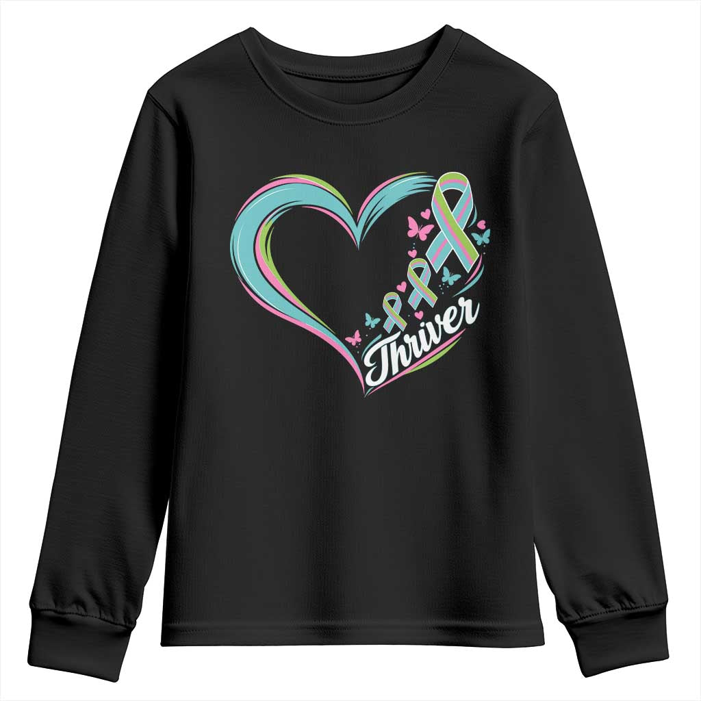 Metastatic Breast Cancer Thriver Youth Sweatshirt Heart Ribbon Graphic