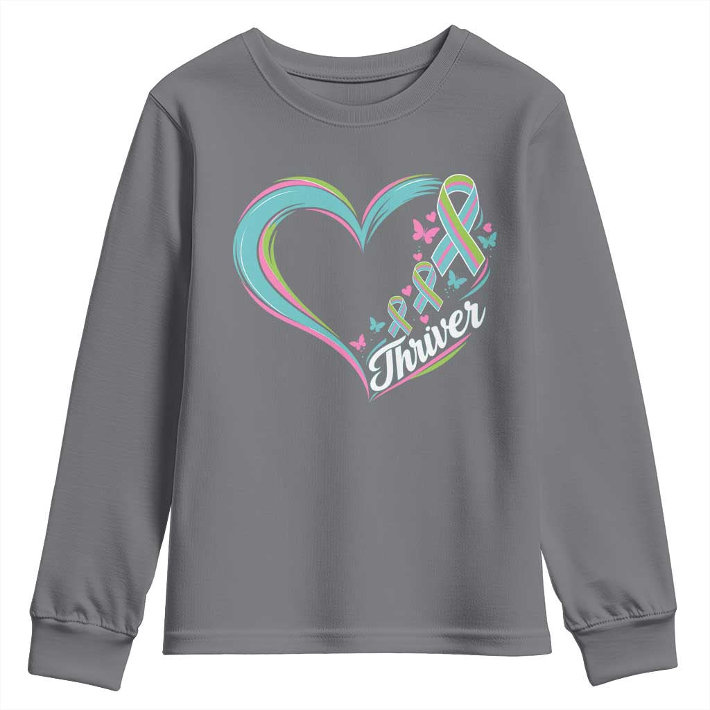 Metastatic Breast Cancer Thriver Youth Sweatshirt Heart Ribbon Graphic
