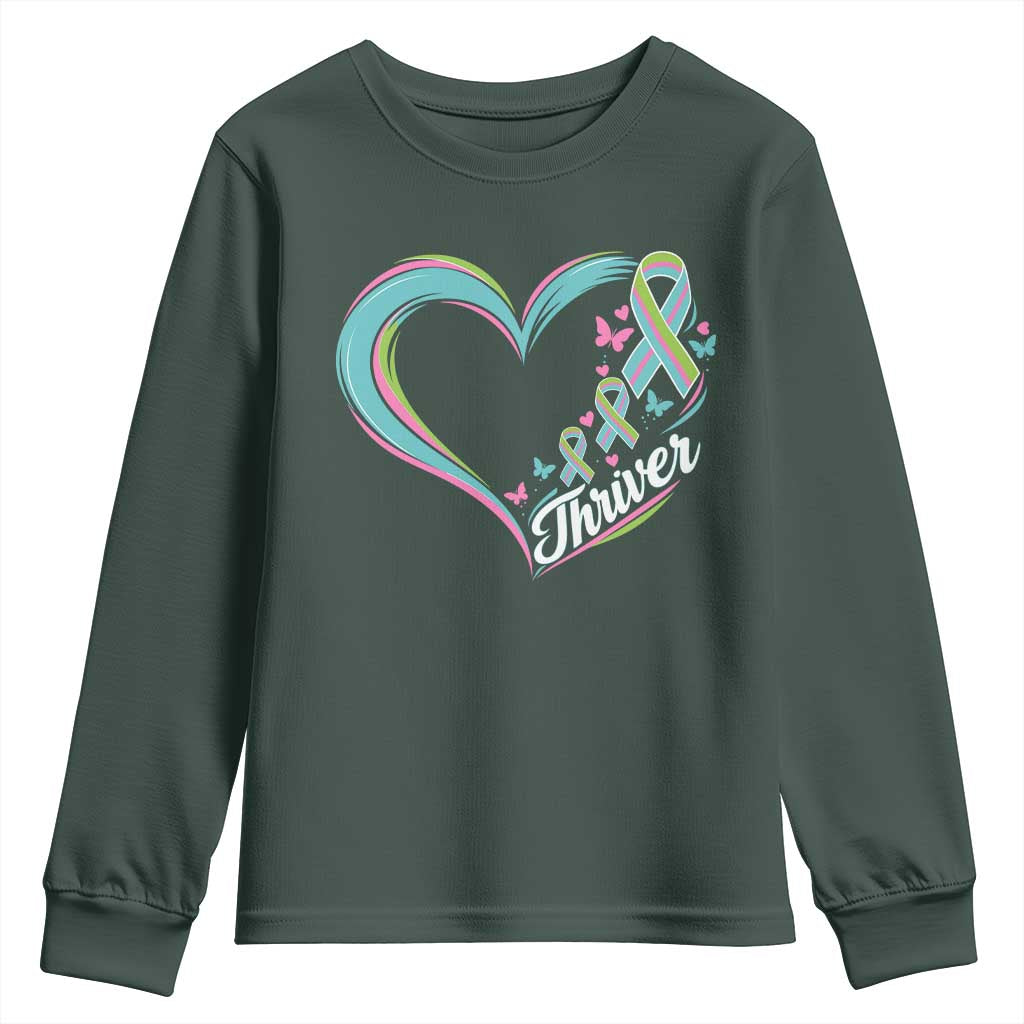 Metastatic Breast Cancer Thriver Youth Sweatshirt Heart Ribbon Graphic