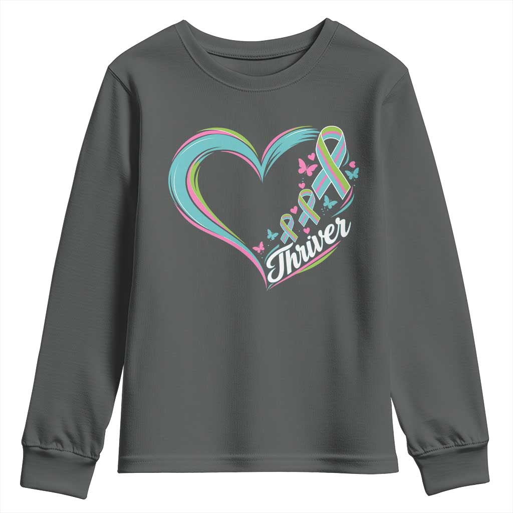 Metastatic Breast Cancer Thriver Youth Sweatshirt Heart Ribbon Graphic