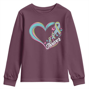 Metastatic Breast Cancer Thriver Youth Sweatshirt Heart Ribbon Graphic
