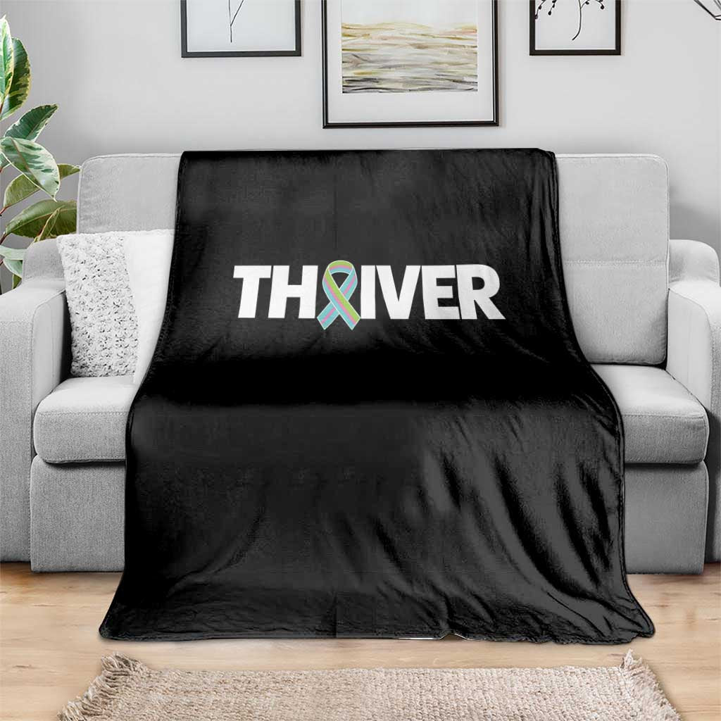 Metastatic Breast Cancer Thriver Throw Blanket Minimalist Ribbon Graphic