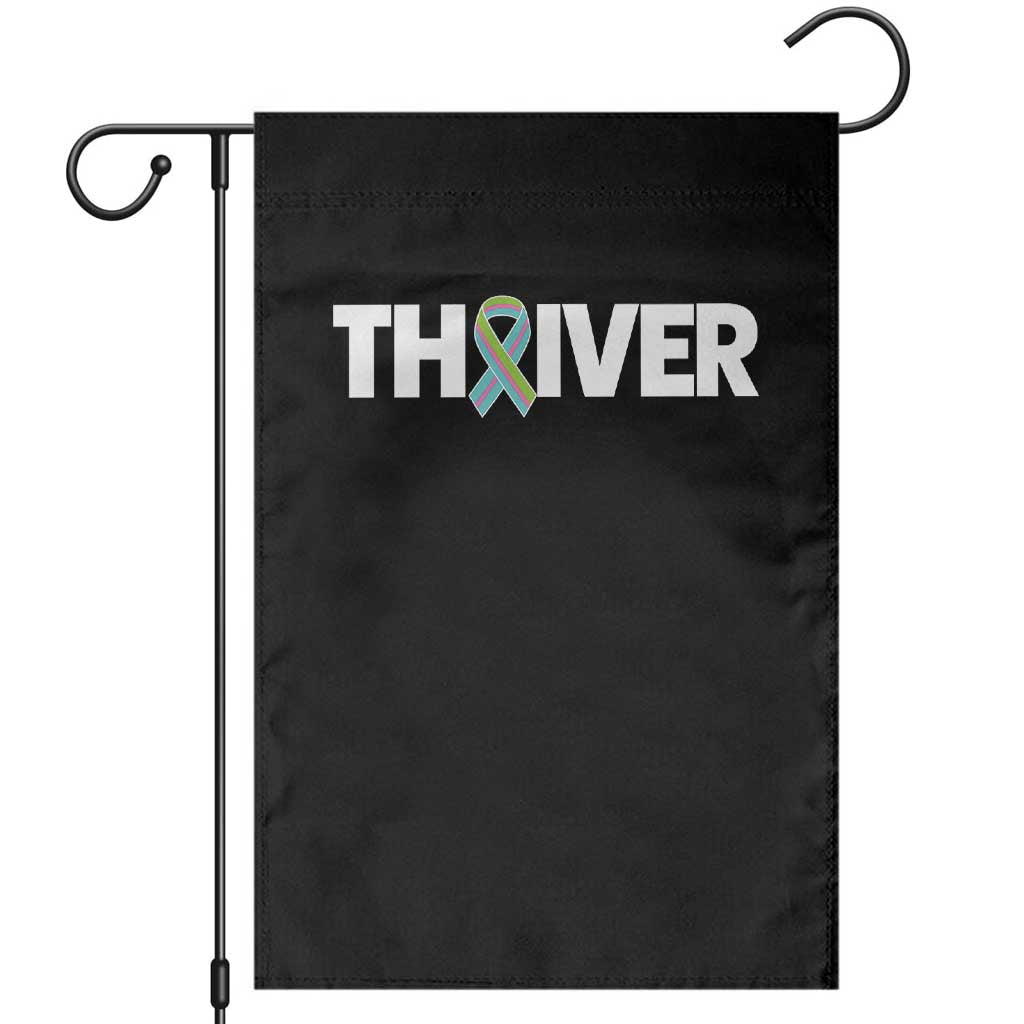 Metastatic Breast Cancer Thriver Garden Flag Minimalist Ribbon Graphic