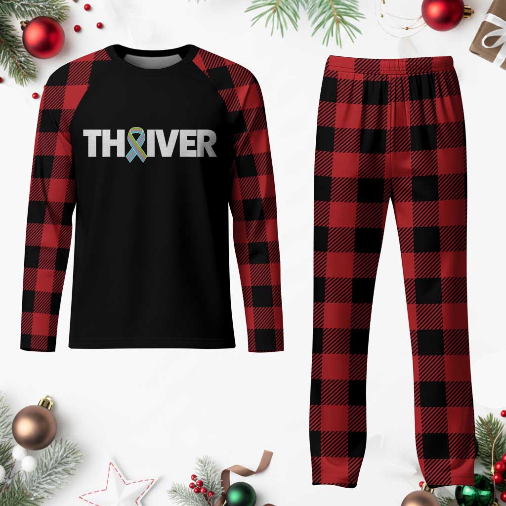 Metastatic Breast Cancer Thriver Plaid Pajama Set Minimalist Ribbon Graphic