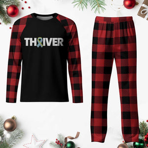 Metastatic Breast Cancer Thriver Plaid Pajama Set Minimalist Ribbon Graphic