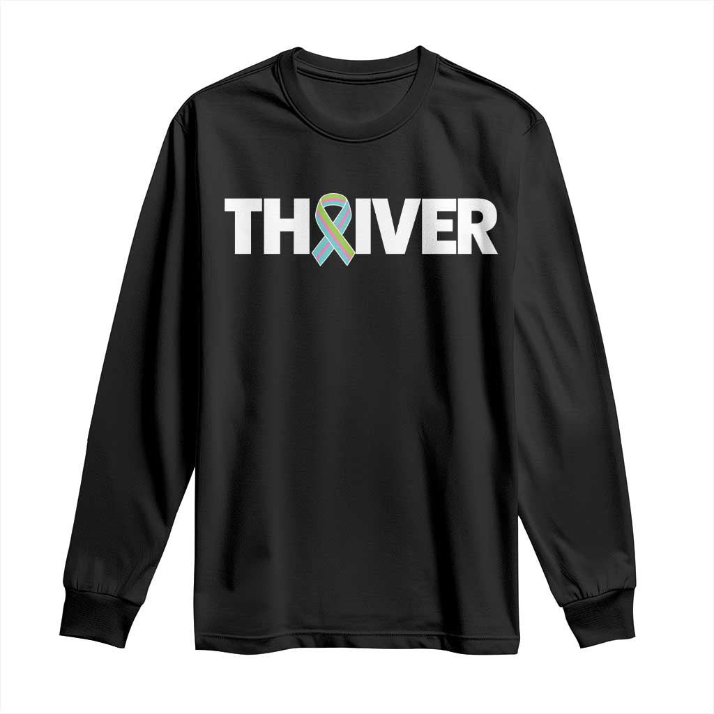 Metastatic Breast Cancer Thriver Long Sleeve Shirt Minimalist Ribbon Graphic