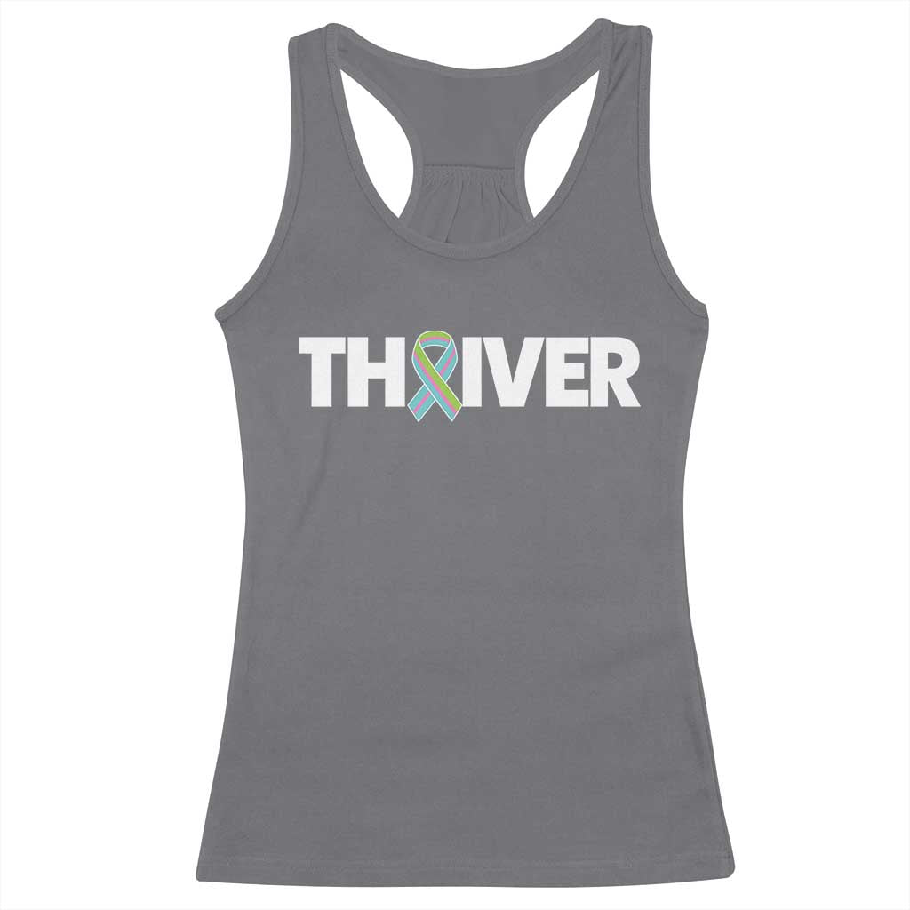 Metastatic Breast Cancer Thriver Racerback Tank Top Minimalist Ribbon Graphic