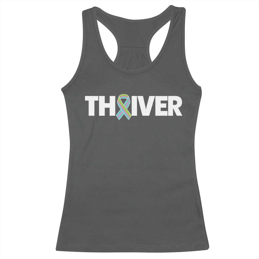 Metastatic Breast Cancer Thriver Racerback Tank Top Minimalist Ribbon Graphic