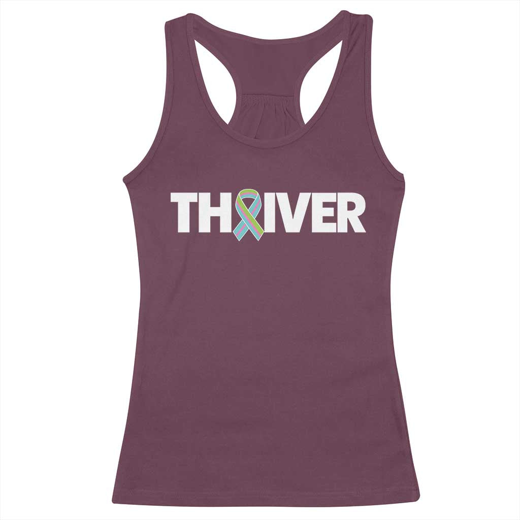 Metastatic Breast Cancer Thriver Racerback Tank Top Minimalist Ribbon Graphic