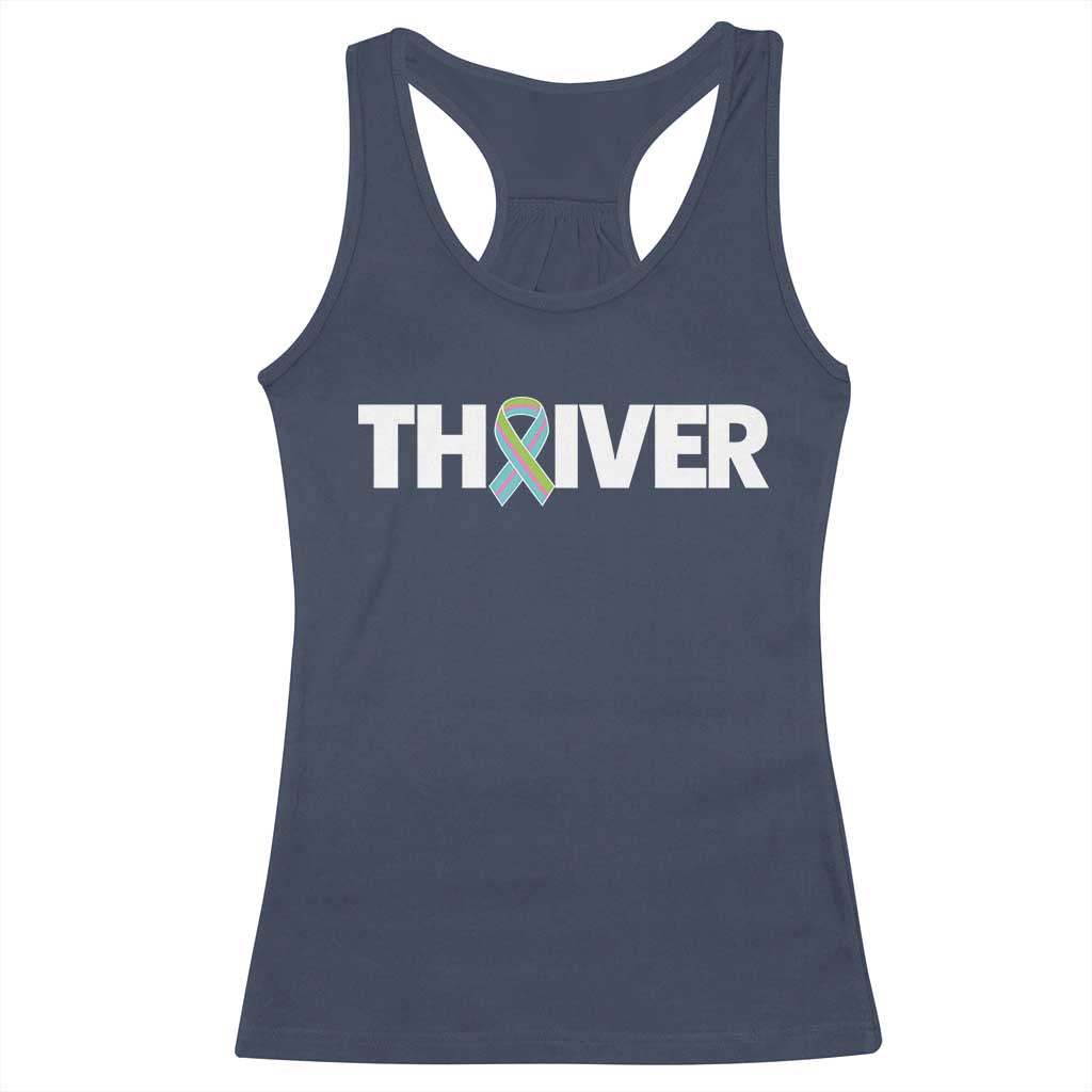Metastatic Breast Cancer Thriver Racerback Tank Top Minimalist Ribbon Graphic