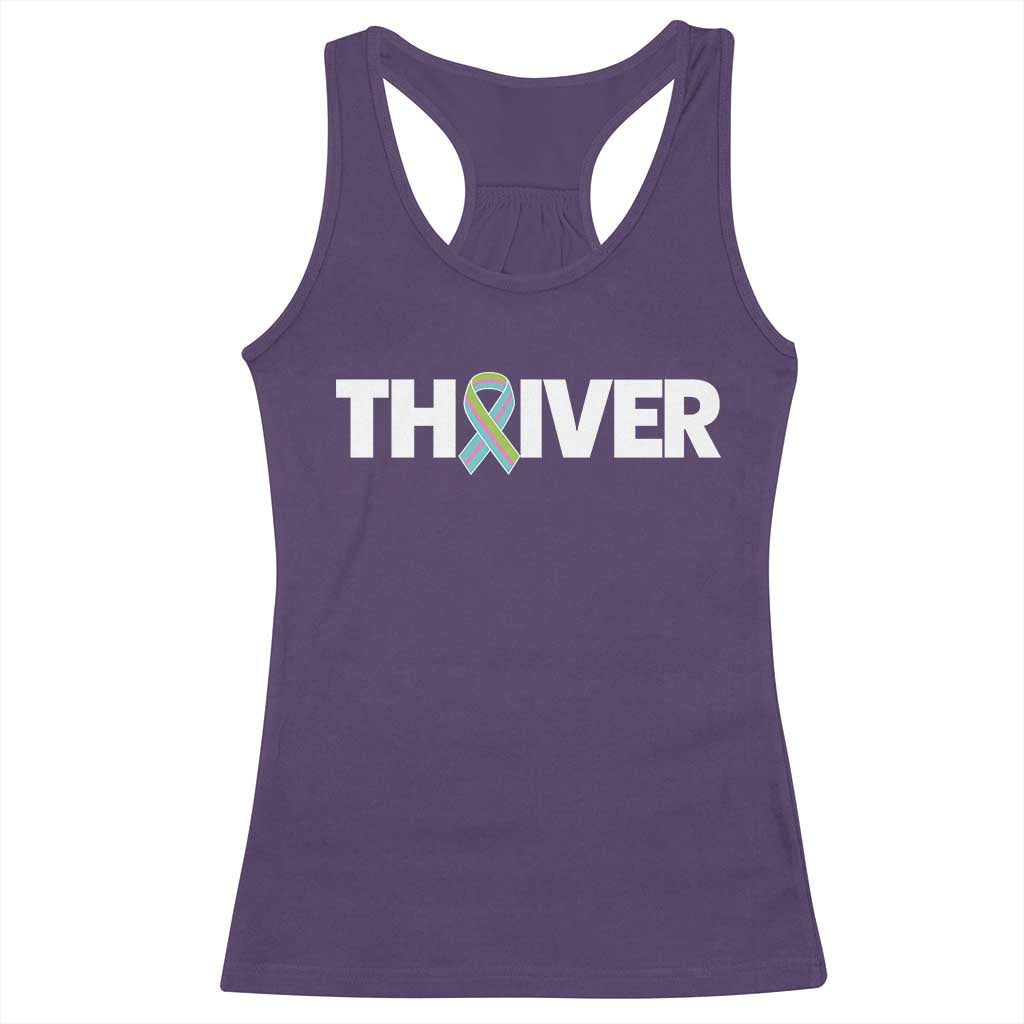 Metastatic Breast Cancer Thriver Racerback Tank Top Minimalist Ribbon Graphic