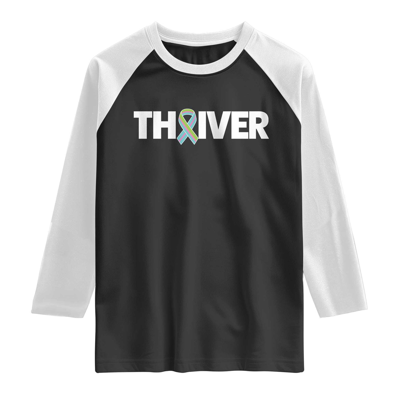 Metastatic Breast Cancer Thriver Raglan Shirt Minimalist Ribbon Graphic