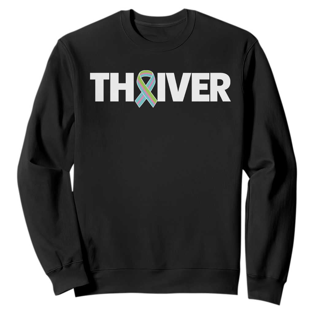 Metastatic Breast Cancer Thriver Sweatshirt Minimalist Ribbon Graphic