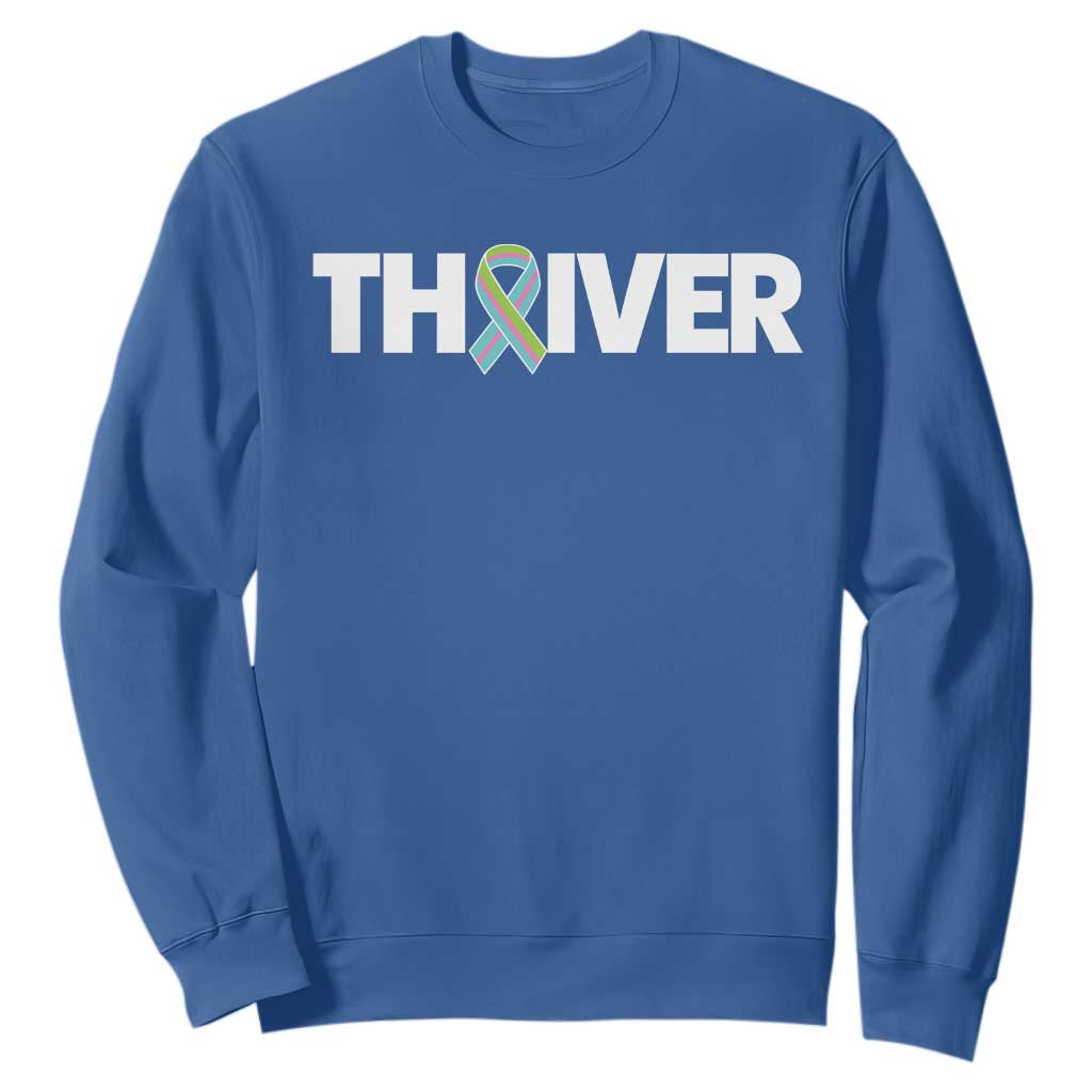 Metastatic Breast Cancer Thriver Sweatshirt Minimalist Ribbon Graphic