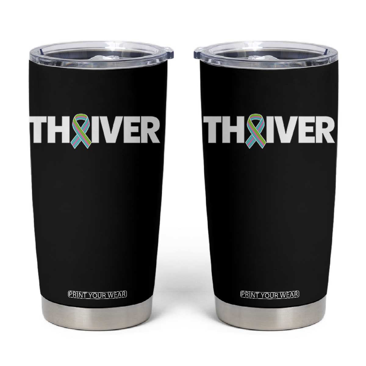 Metastatic Breast Cancer Thriver Tumbler Cup Minimalist Ribbon Graphic