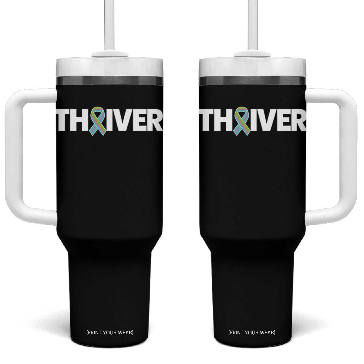 Metastatic Breast Cancer Thriver Tumbler With Handle Minimalist Ribbon Graphic