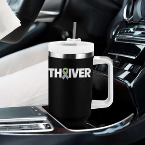Metastatic Breast Cancer Thriver Tumbler With Handle Minimalist Ribbon Graphic