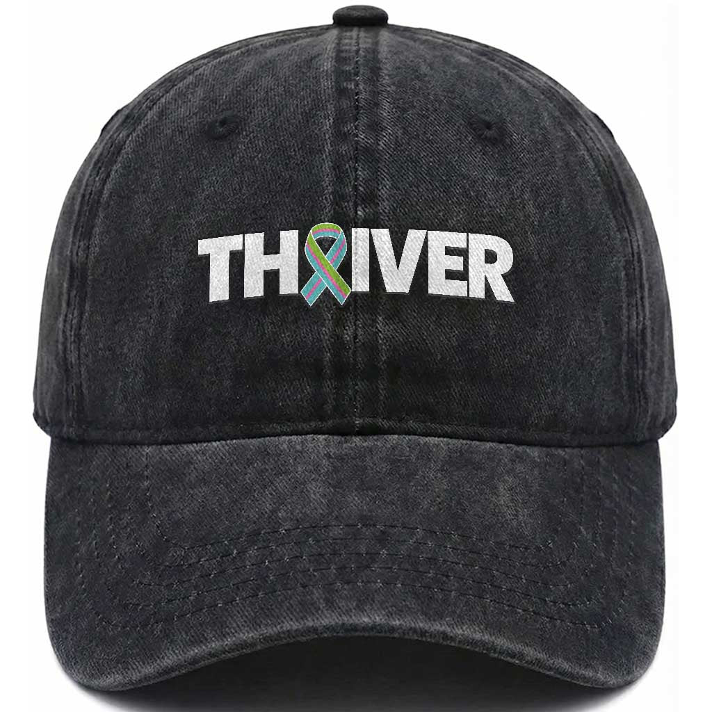 Metastatic Breast Cancer Thriver Washed Cotton Baseball Cap Minimalist Ribbon Graphic
