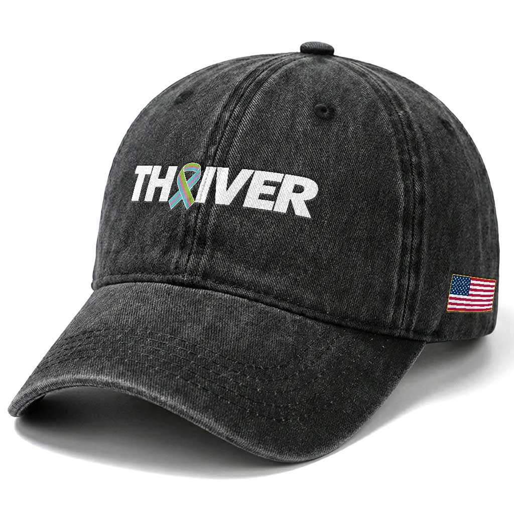 Metastatic Breast Cancer Thriver Washed Cotton Baseball Cap Minimalist Ribbon Graphic