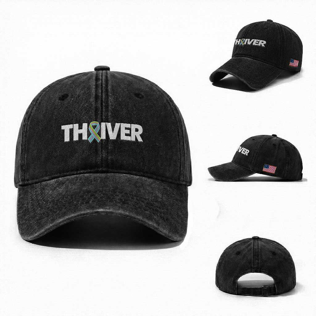 Metastatic Breast Cancer Thriver Washed Cotton Baseball Cap Minimalist Ribbon Graphic