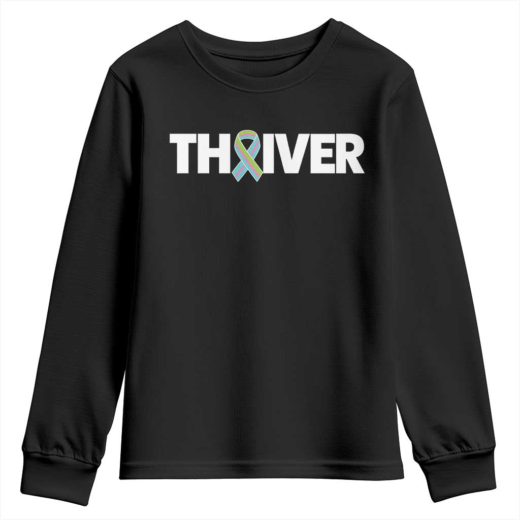 Metastatic Breast Cancer Thriver Youth Sweatshirt Minimalist Ribbon Graphic