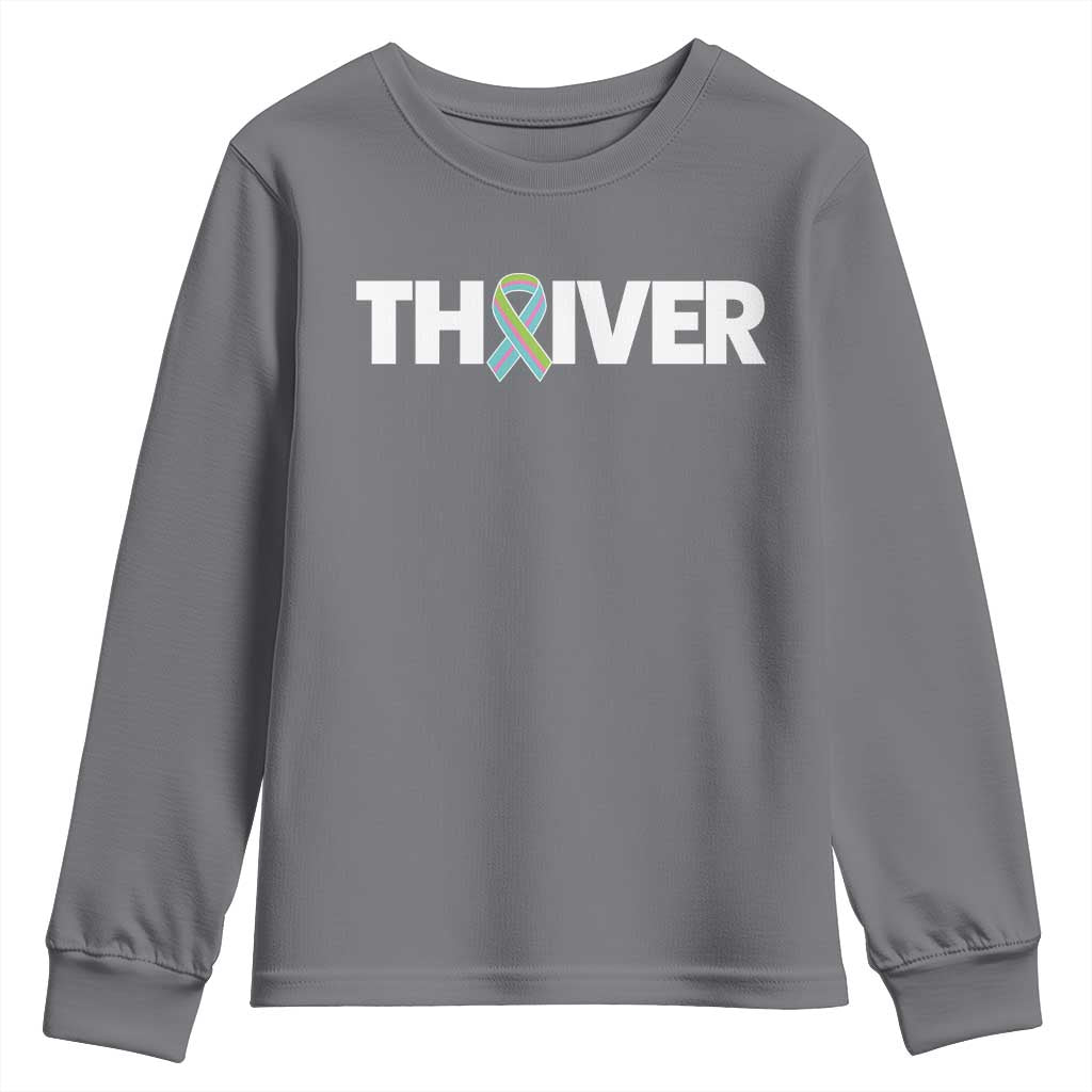 Metastatic Breast Cancer Thriver Youth Sweatshirt Minimalist Ribbon Graphic