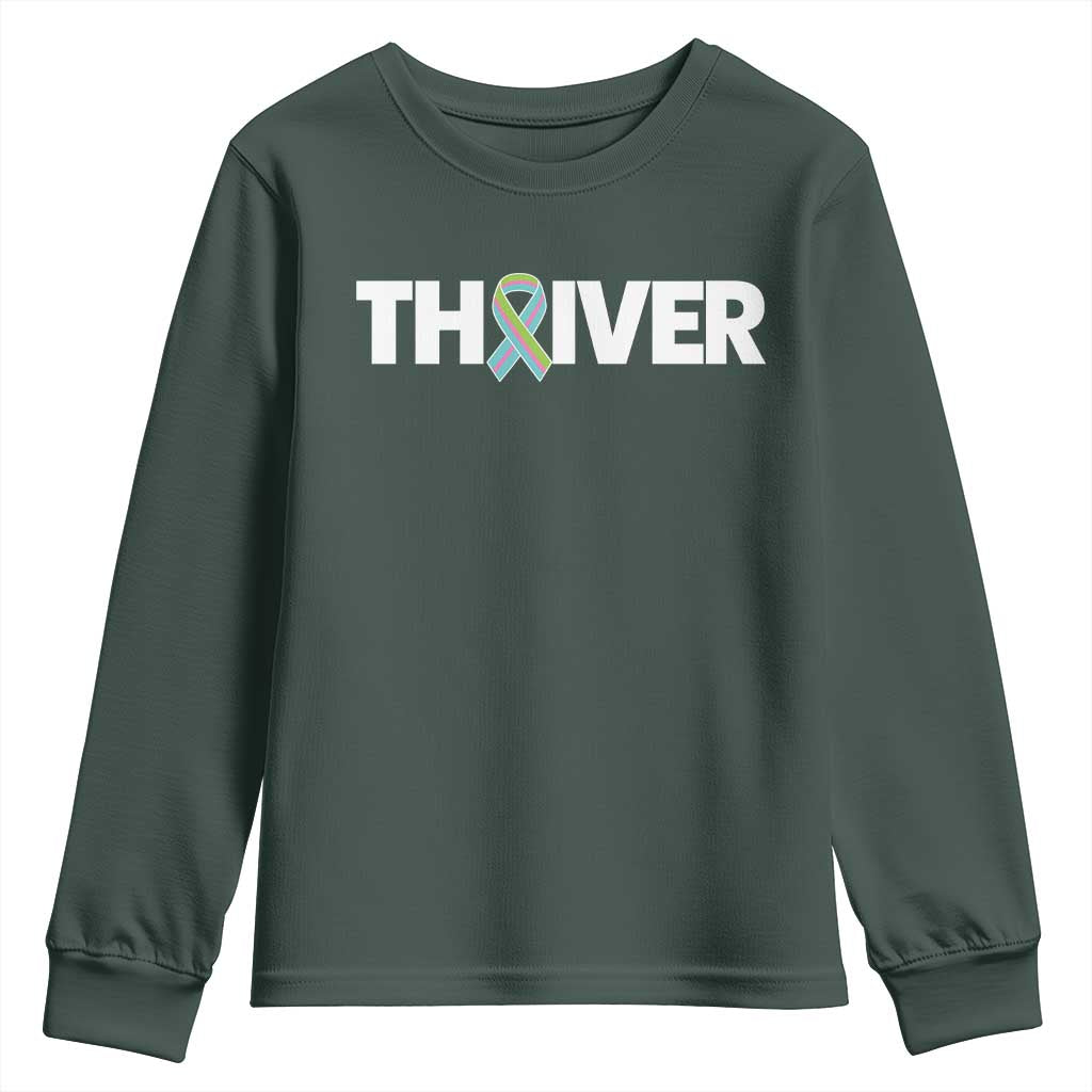 Metastatic Breast Cancer Thriver Youth Sweatshirt Minimalist Ribbon Graphic