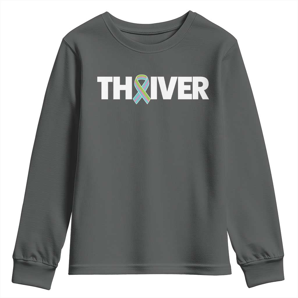 Metastatic Breast Cancer Thriver Youth Sweatshirt Minimalist Ribbon Graphic