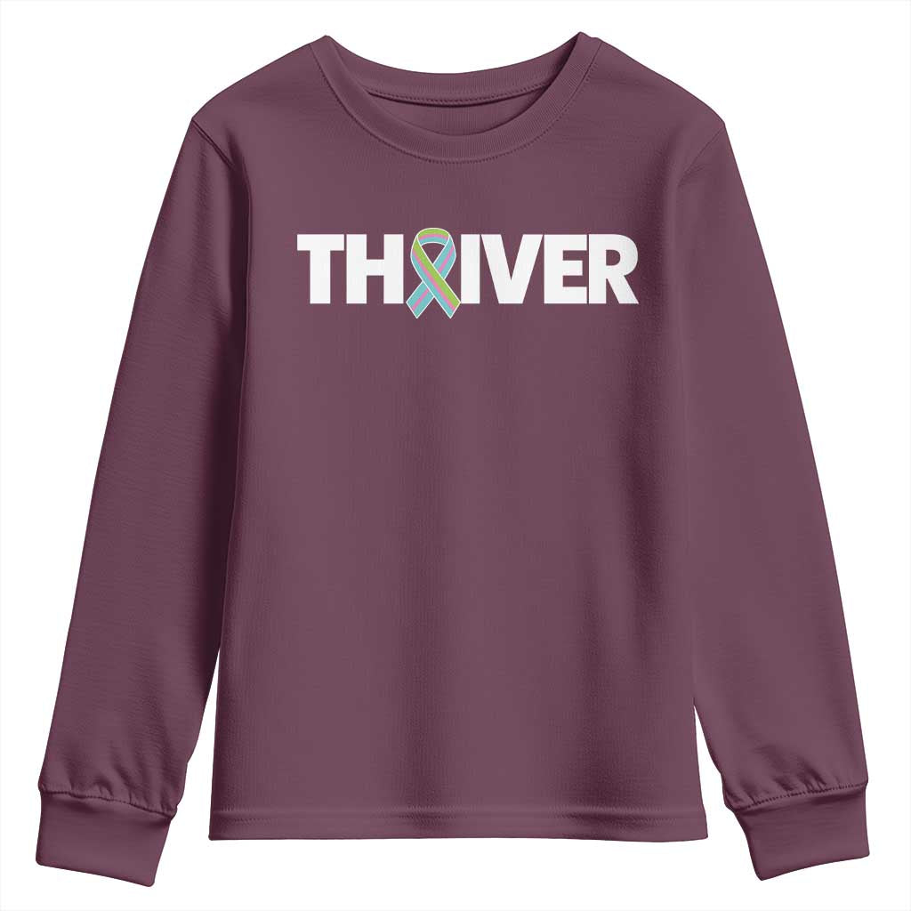 Metastatic Breast Cancer Thriver Youth Sweatshirt Minimalist Ribbon Graphic