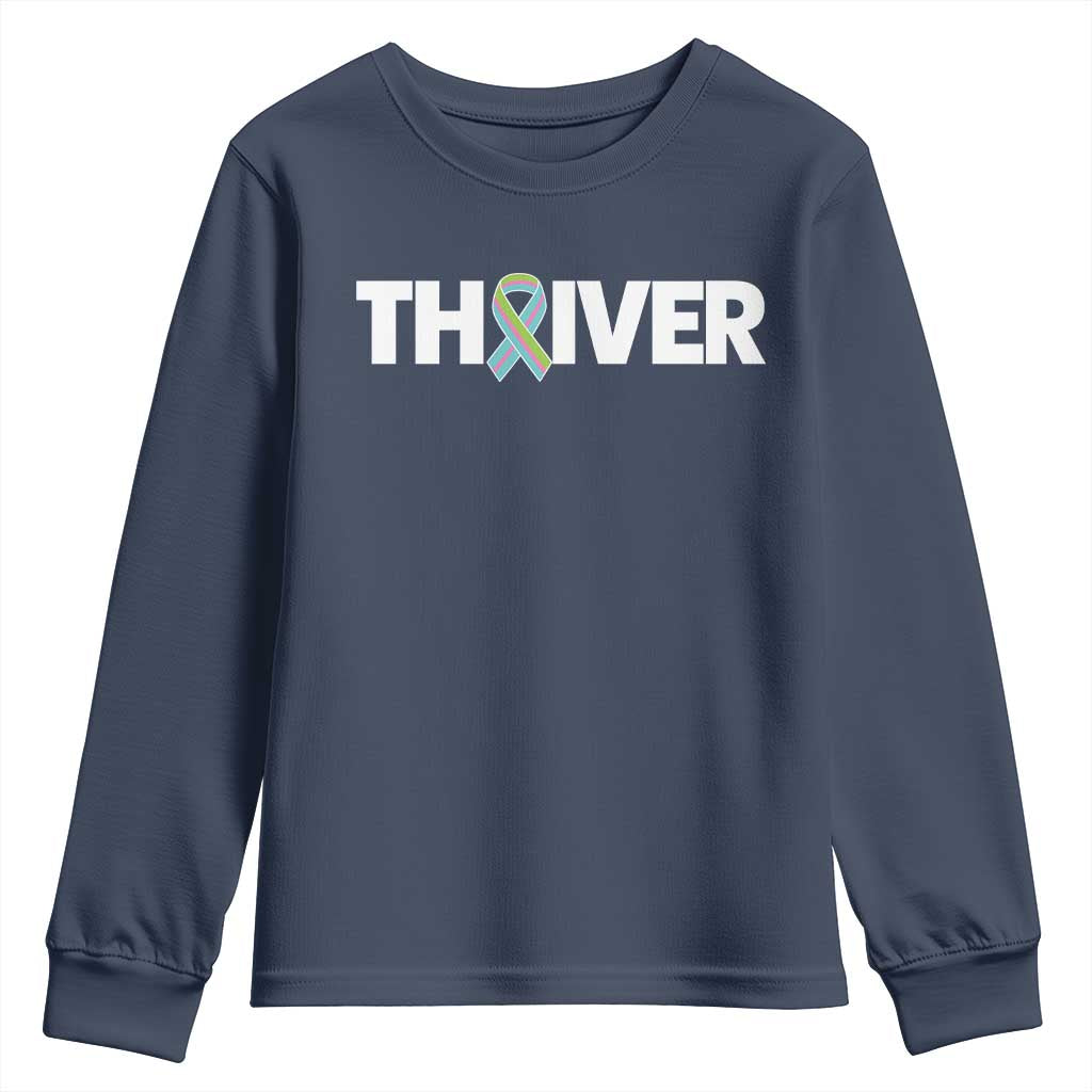 Metastatic Breast Cancer Thriver Youth Sweatshirt Minimalist Ribbon Graphic