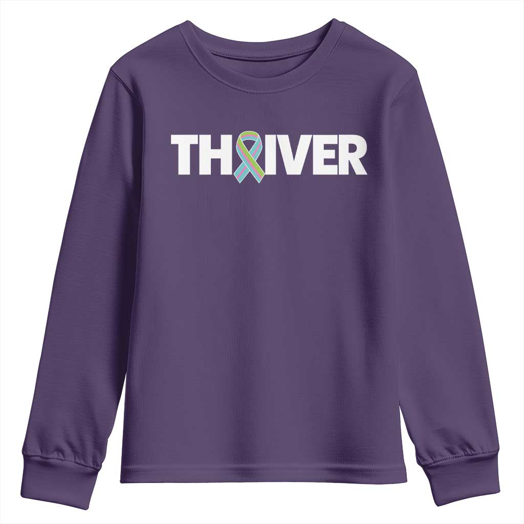 Metastatic Breast Cancer Thriver Youth Sweatshirt Minimalist Ribbon Graphic