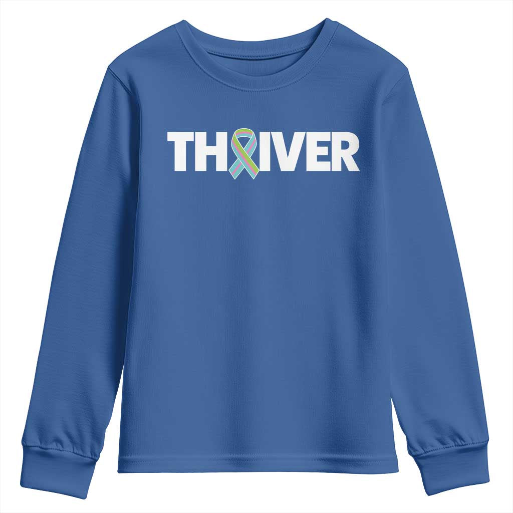 Metastatic Breast Cancer Thriver Youth Sweatshirt Minimalist Ribbon Graphic