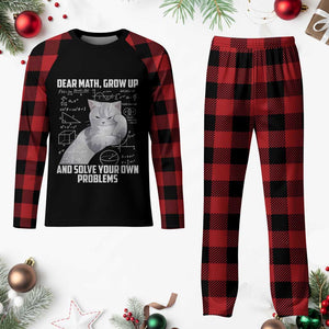 Dear Math Grow Up and Solve Your Own Problems Cat Plaid Pajama Set Funny Math Teacher Student Teens Trendy