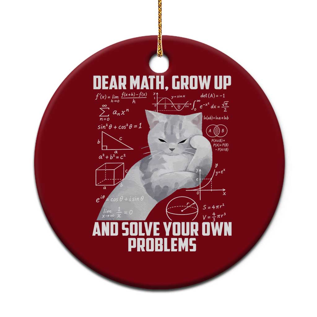 Dear Math Grow Up and Solve Your Own Problems Cat Ceramic Ornament Funny Math Teacher Student Teens Trendy