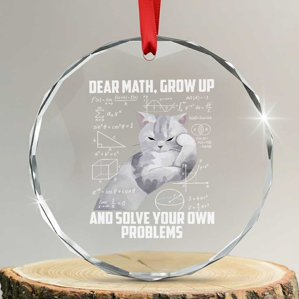 Dear Math Grow Up and Solve Your Own Problems Cat Crystal Glass Ornament Funny Math Teacher Student Teens Trendy