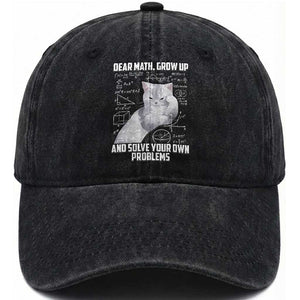 Dear Math Grow Up and Solve Your Own Problems Cat Washed Cotton Baseball Cap Funny Math Teacher Student Teens Trendy