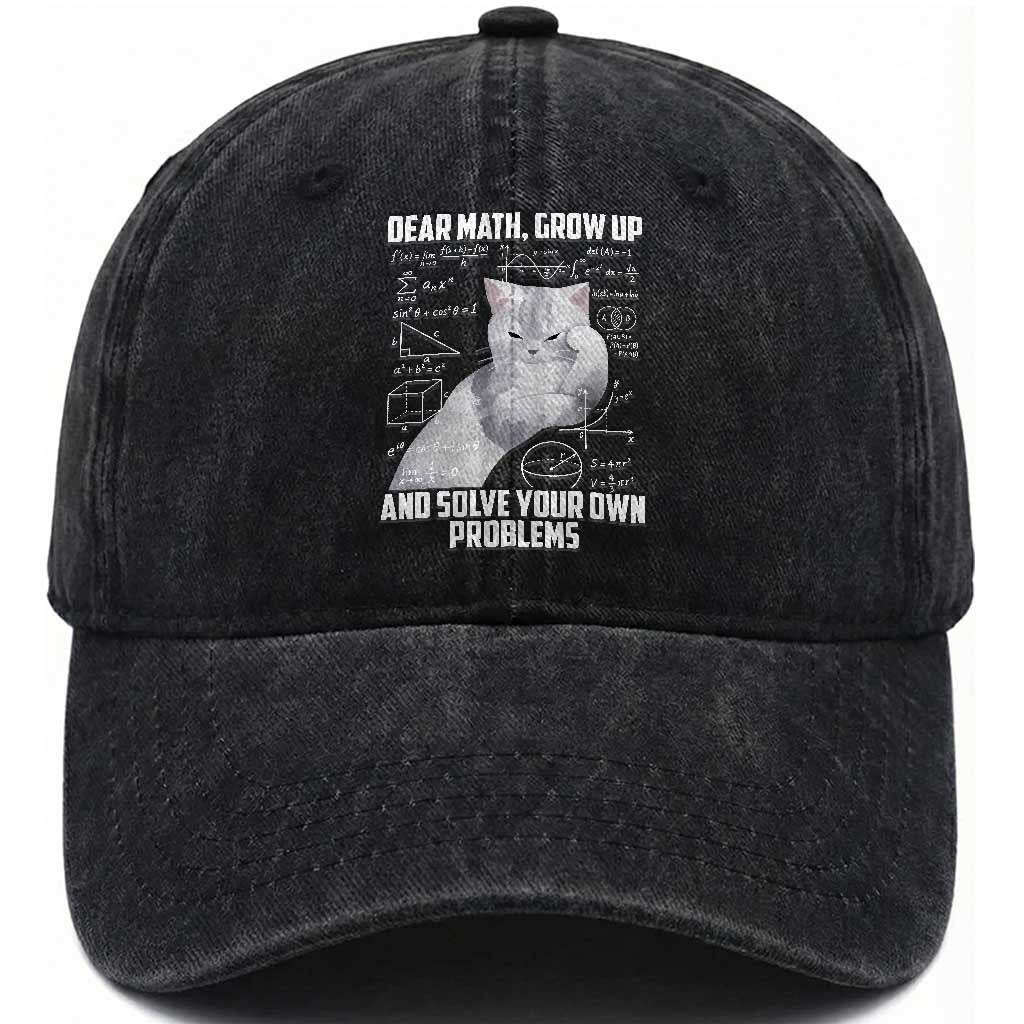 Dear Math Grow Up and Solve Your Own Problems Cat Washed Cotton Baseball Cap Funny Math Teacher Student Teens Trendy