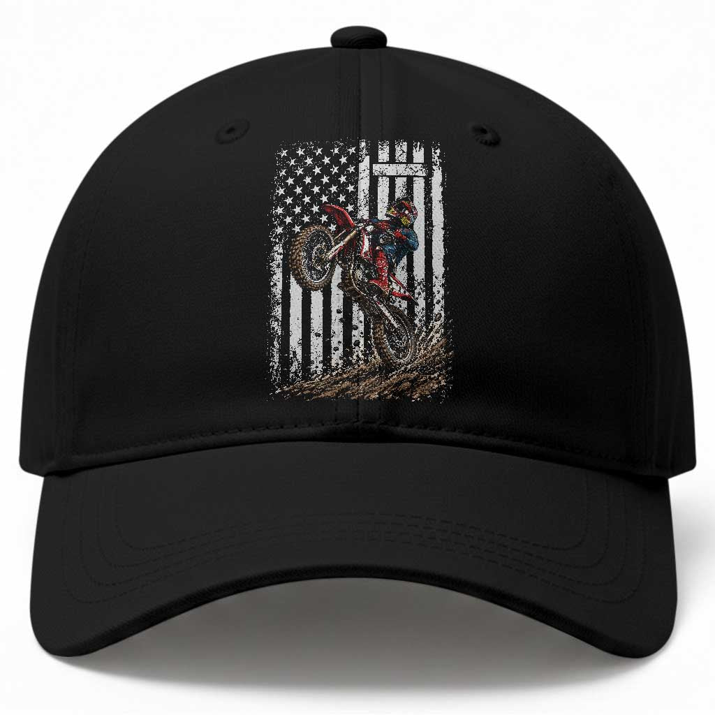 Dirt Bike Christian Cross American Flag Baseball Cap Distressed Motocross Faith Off Road Motocross Wheelie