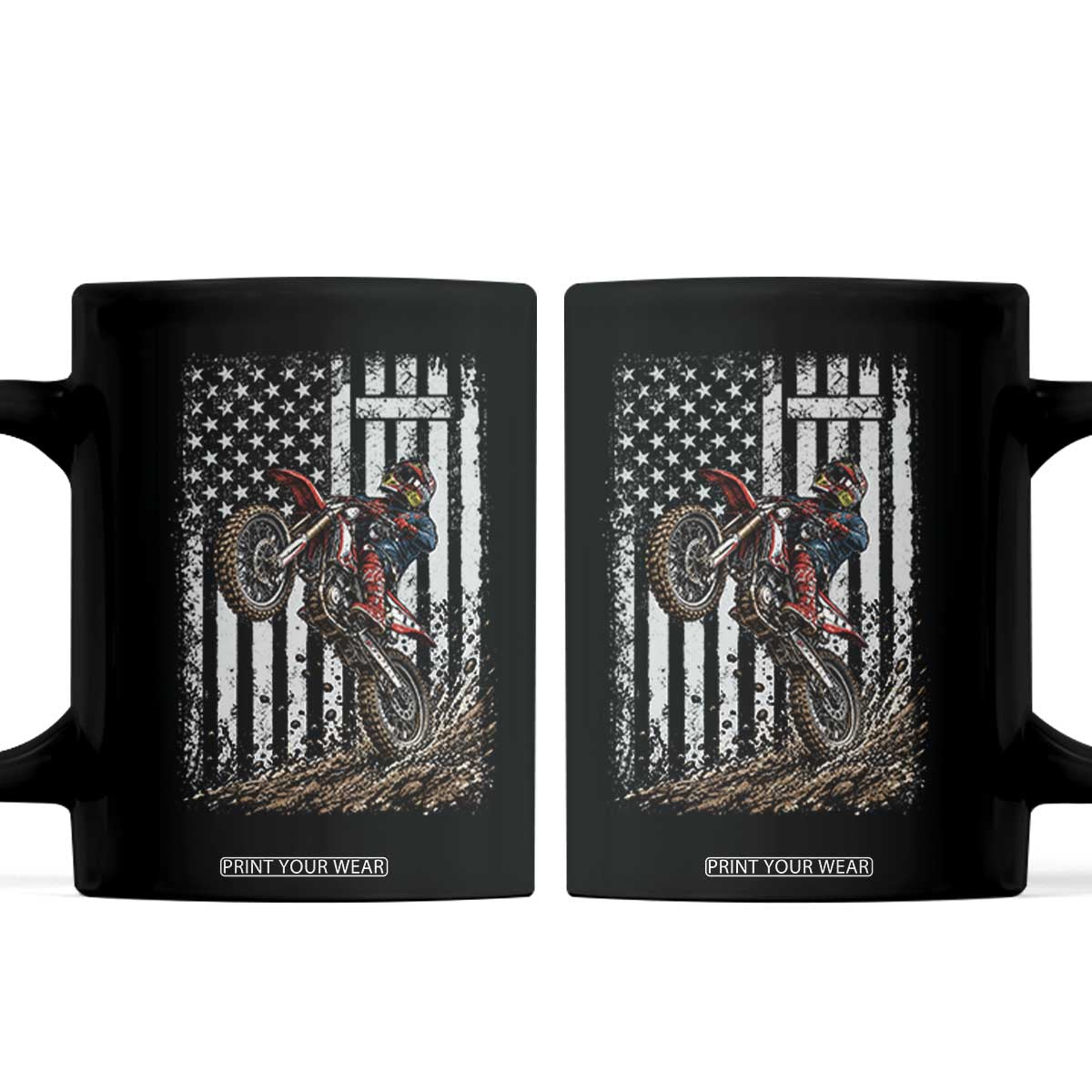 Dirt Bike Christian Cross American Flag Coffee Mug Distressed Motocross Faith Off Road Motocross Wheelie