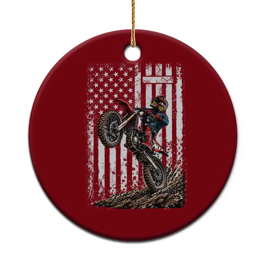 Dirt Bike Christian Cross American Flag Ceramic Ornament Distressed Motocross Faith Off Road Motocross Wheelie