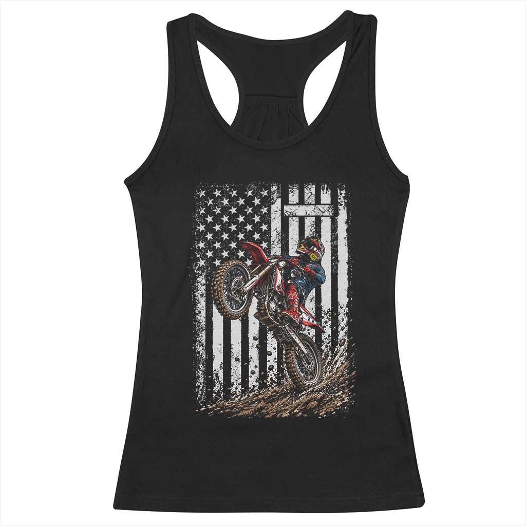 Dirt Bike Christian Cross American Flag Racerback Tank Top Distressed Motocross Faith Off Road Motocross Wheelie