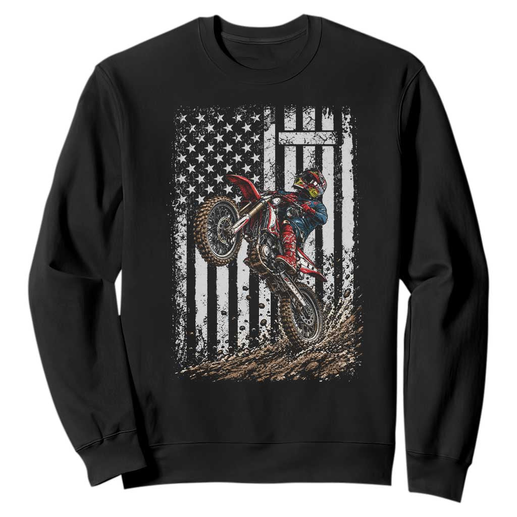 Dirt Bike Christian Cross American Flag Sweatshirt Distressed Motocross Faith Off Road Motocross Wheelie