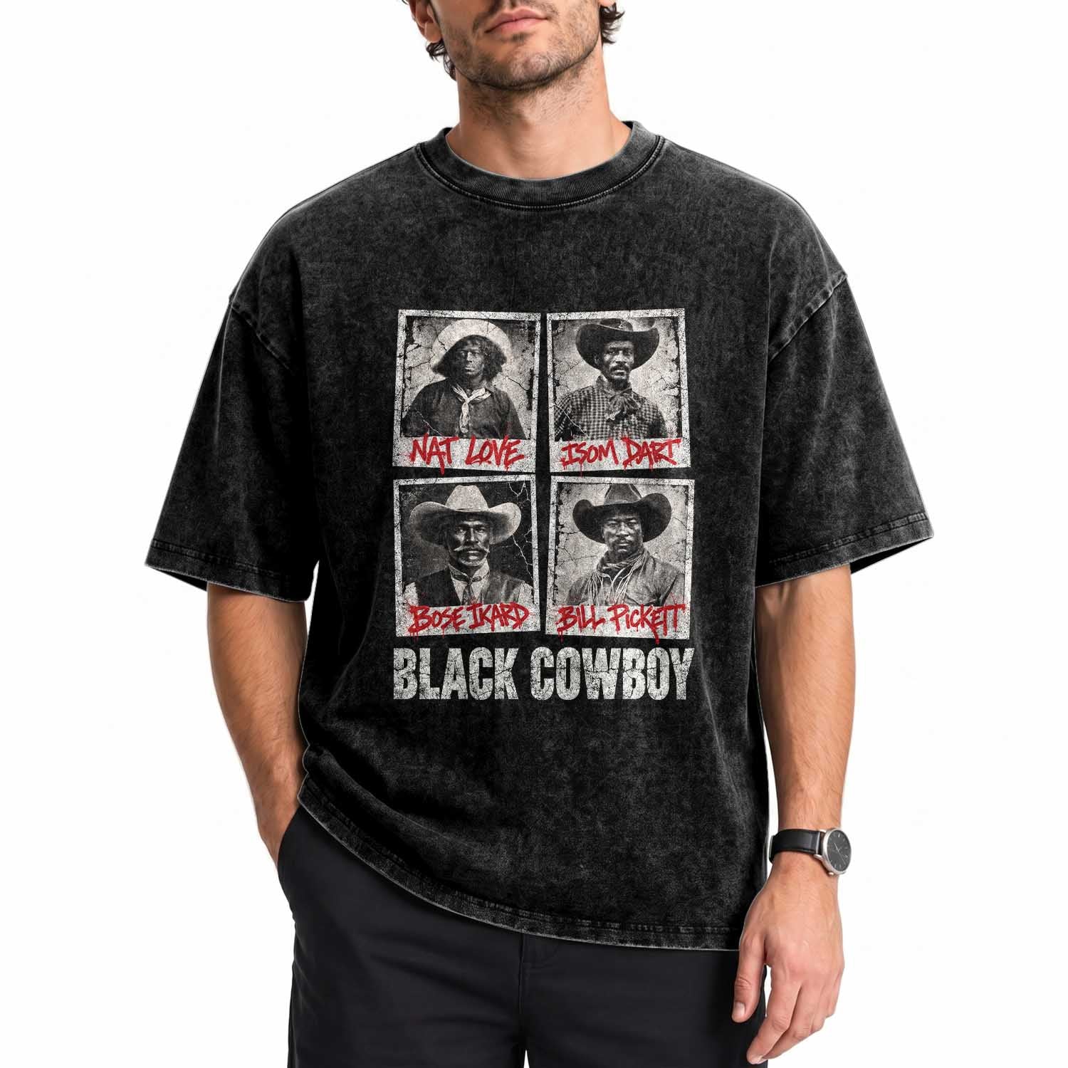 Black Cowboy Western Rodeo Melanin Black History Washed Cotton T-Shirt Nat Love Bill Pickett Vintage Graphic