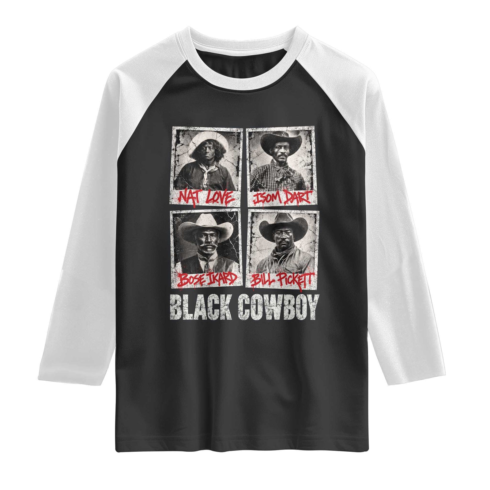 Black Cowboy Western Rodeo Melanin Black History Raglan Shirt Nat Love Bill Pickett Vintage Graphic