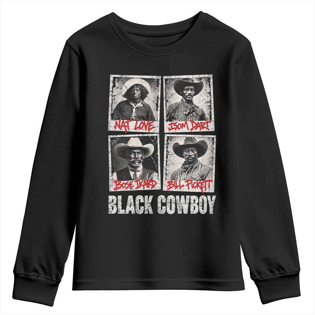 Black Cowboy Western Rodeo Melanin Black History Youth Sweatshirt Nat Love Bill Pickett Vintage Graphic